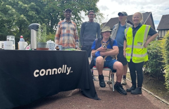 Volunteers building a community garden in Oldham